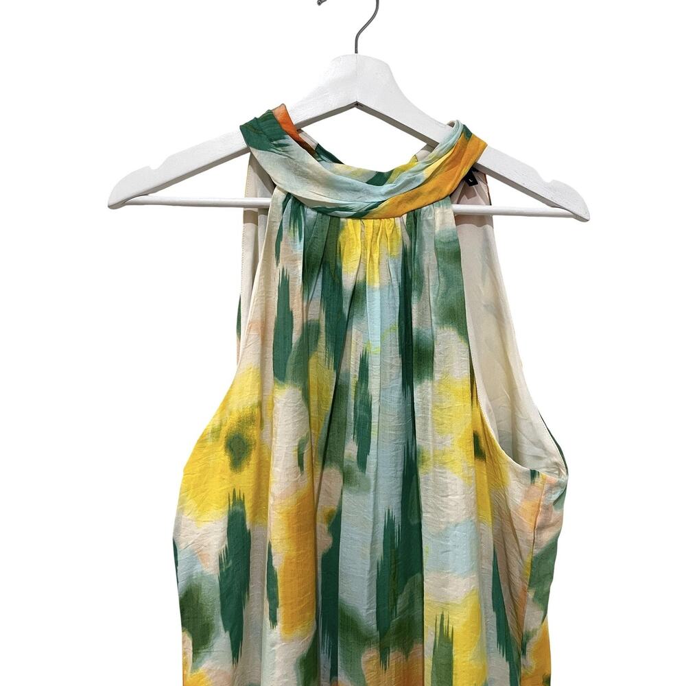 1.STATE Dress Womens Large Multicolor Floral Halter Maxi Tiered Hem Yellow Green - Picture 4 of 11